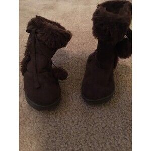 Blue Suede Shoes Toddler Girls Faux Fur Lined Suede Leather Boots Size 7 Brown